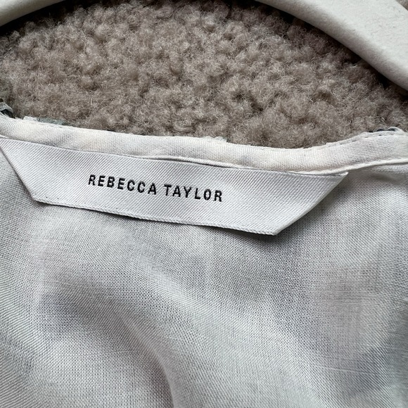 Rebecca Taylor Silk Floral Long Sleeve V Neck Lined Blouse Top White Blue Siz 10 - Picture 4 of 12